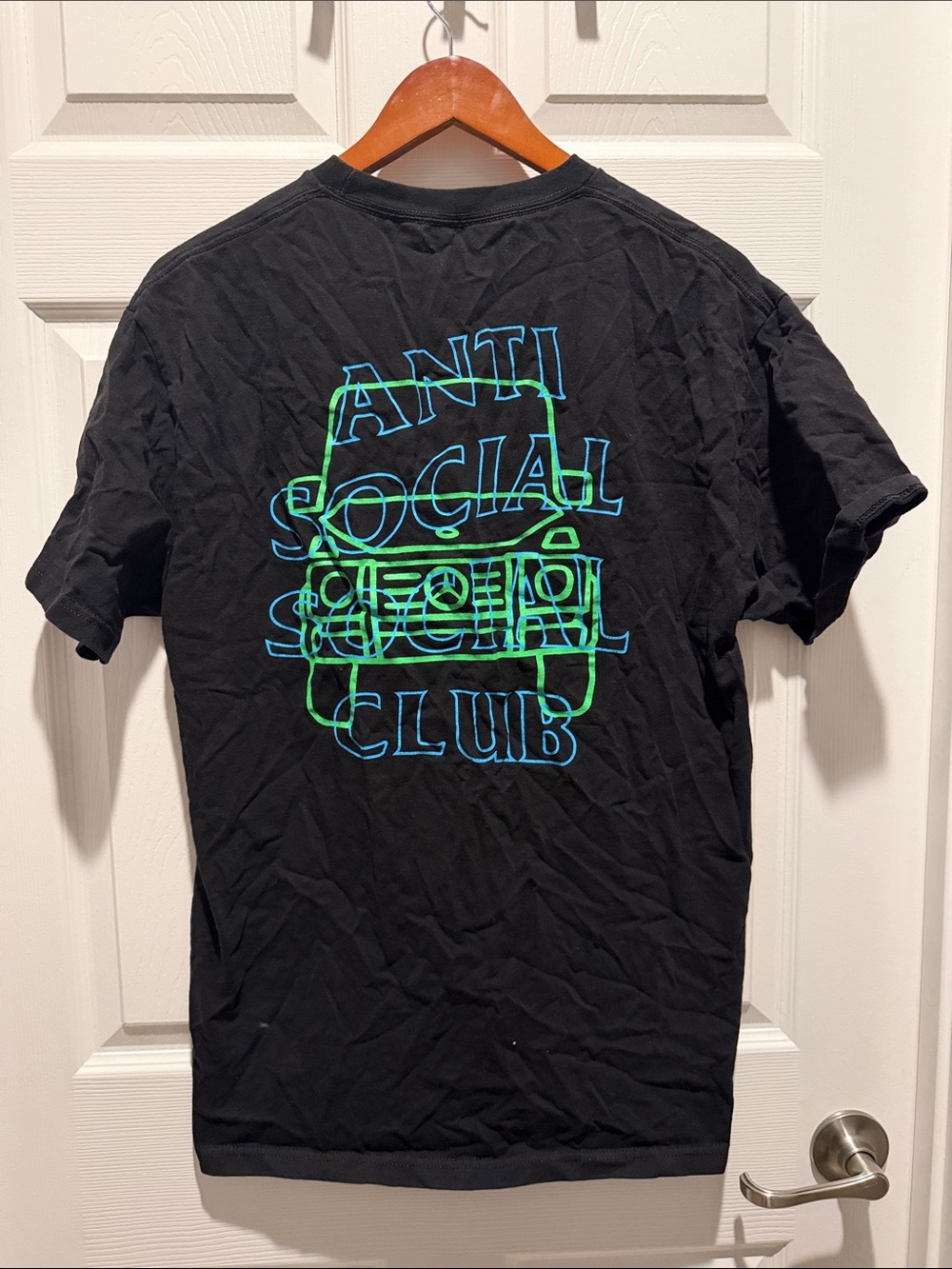 Anti Social Social Club Black Tee with Neon Blue & Neon Green Outline